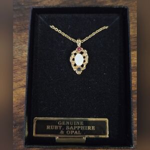Van Doran Genuine Ruby, Sapphire, & Opal Necklace